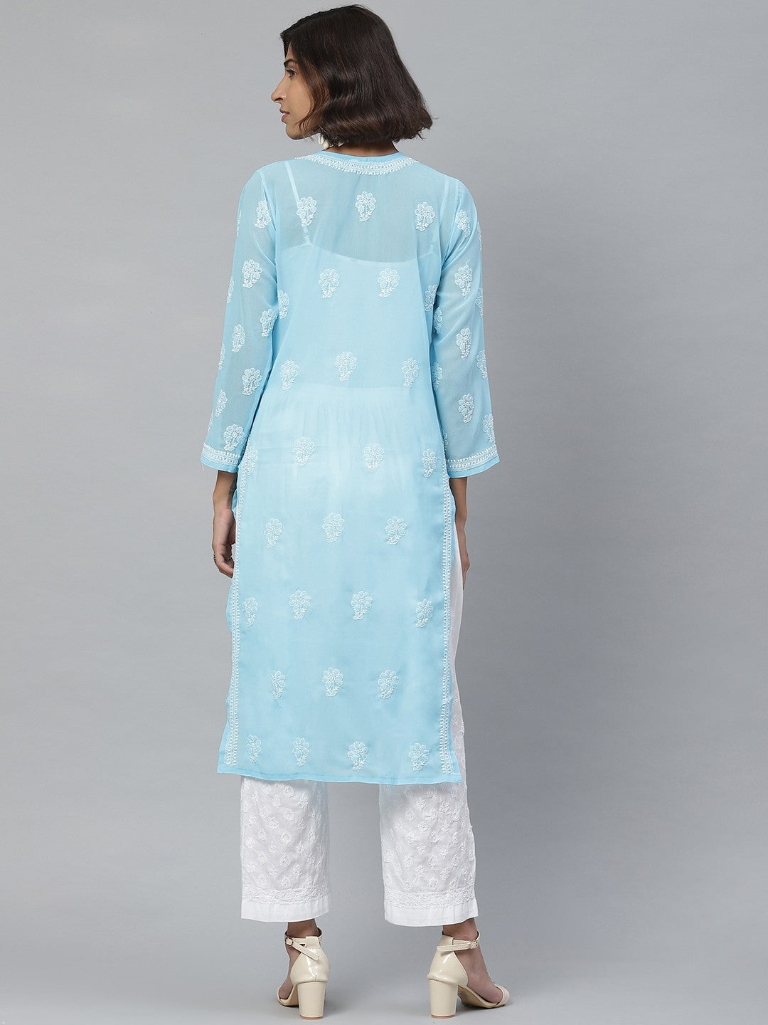 Sophisticated Chikankari Faux Georgette Kurta Set with Cotton Palazzo