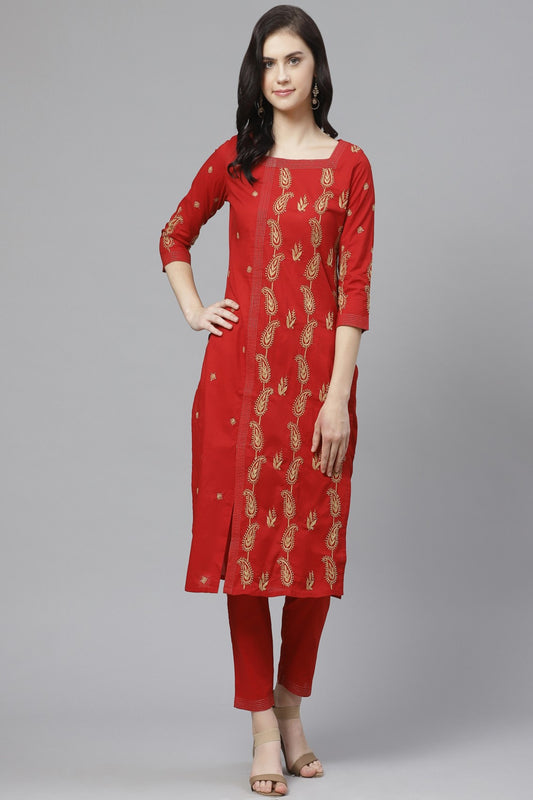 Sophisticated Straight Chikankari Kurta Set with Mukaish Embellishments