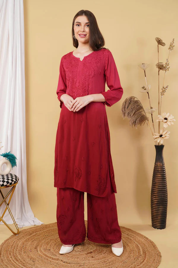 LabelChikankari Ombre Rayon Chikankari Kurta Set – A Blend of Tradition and Contemporary Charm