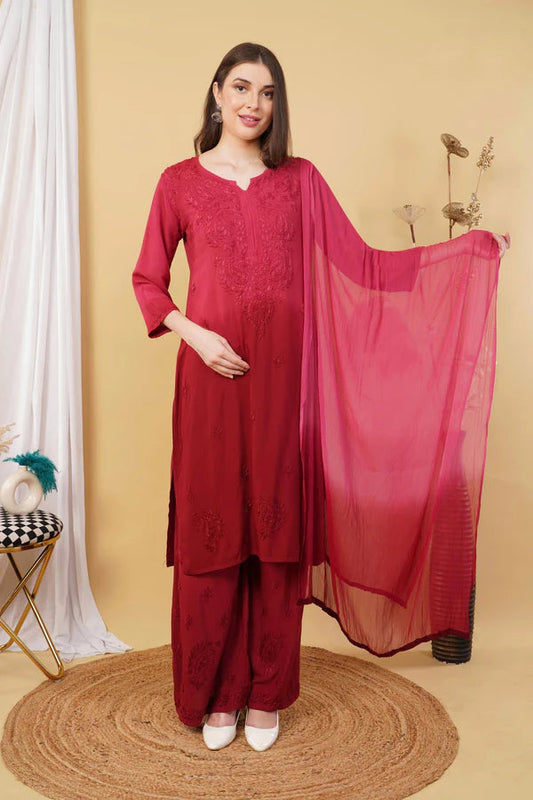 LabelChikankari Ombre Rayon Chikankari Kurta Set – A Blend of Tradition and Contemporary Charm