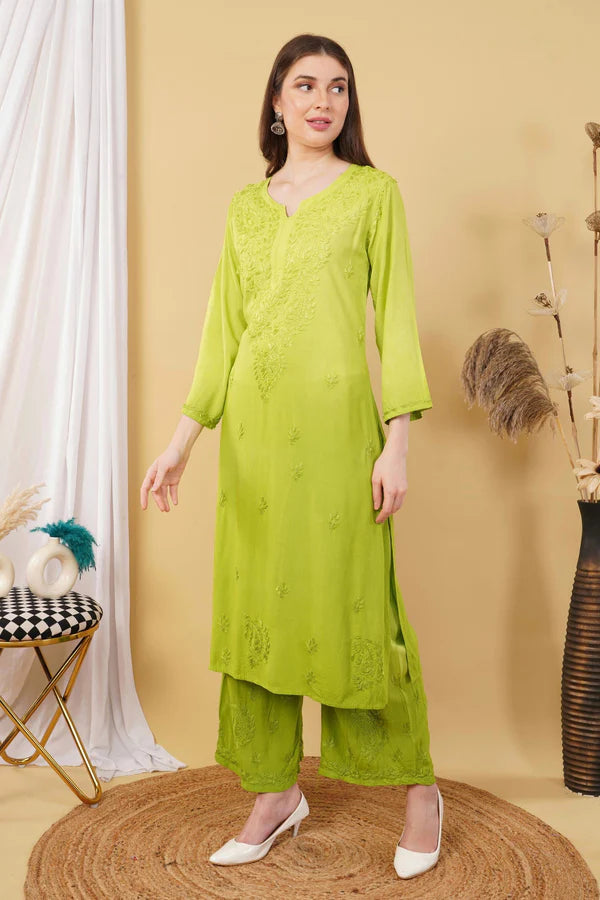 LabelChikankari Ombre Rayon Chikankari Kurta Set – A Blend of Tradition and Contemporary Charm