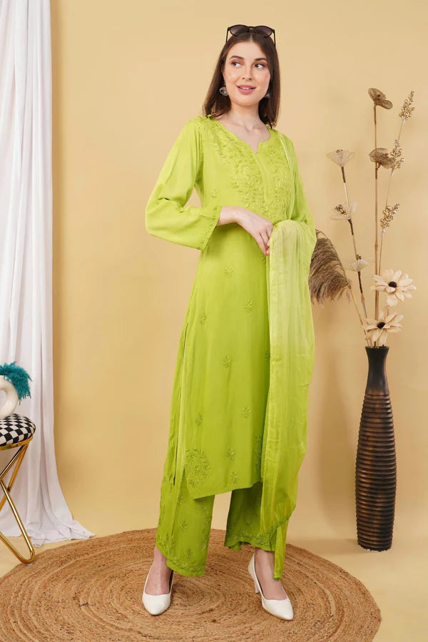 LabelChikankari Ombre Rayon Chikankari Kurta Set – A Blend of Tradition and Contemporary Charm