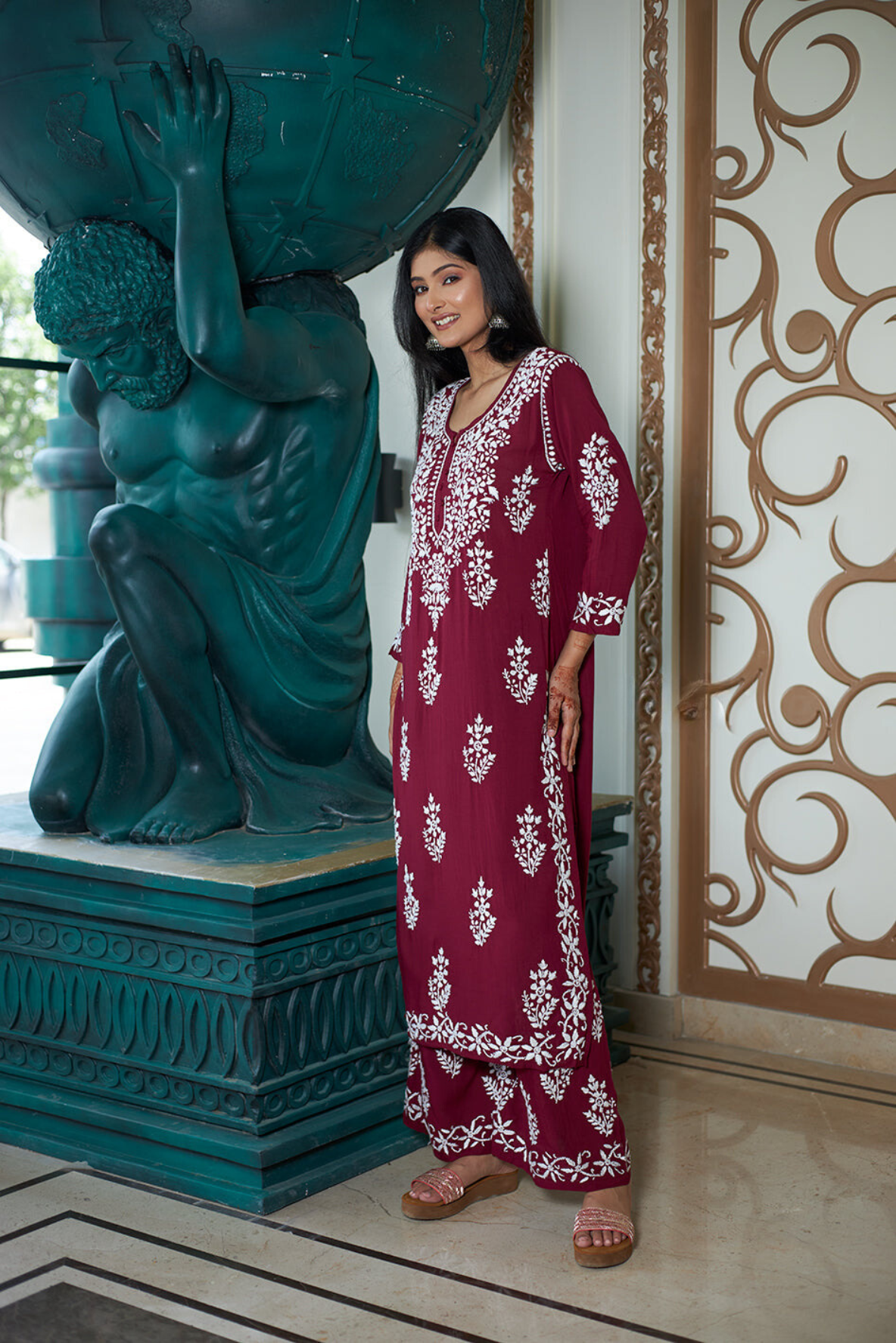 LabelChikankari’s Maroon Persian Knot Co-ord Set: A Fusion of Tradition and Comfort