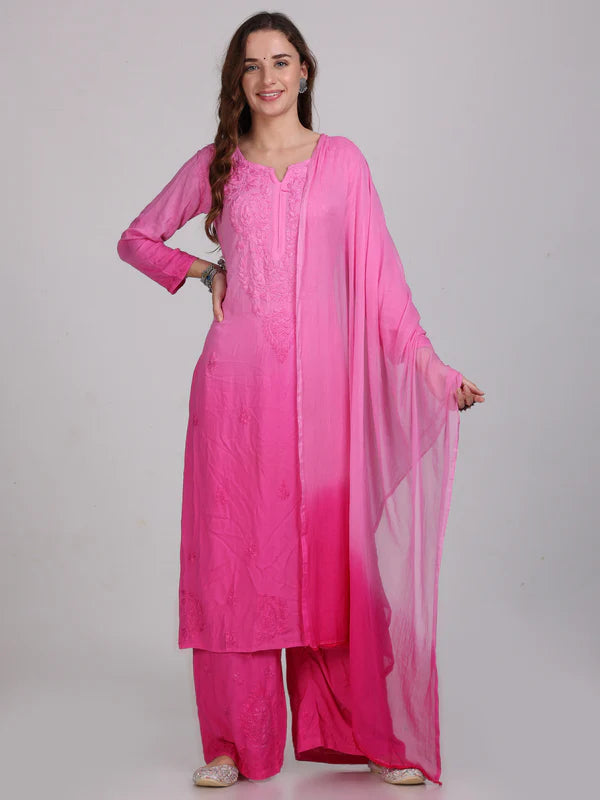 LabelChikankari Ombre Rayon Chikankari Kurta Set – A Blend of Tradition and Contemporary Charm