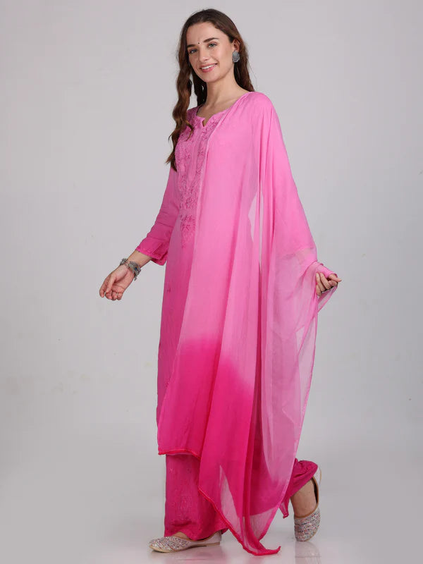 LabelChikankari Ombre Rayon Chikankari Kurta Set – A Blend of Tradition and Contemporary Charm