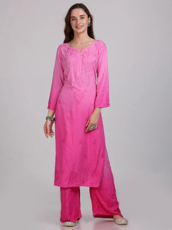 LabelChikankari Ombre Rayon Chikankari Kurta Set – A Blend of Tradition and Contemporary Charm