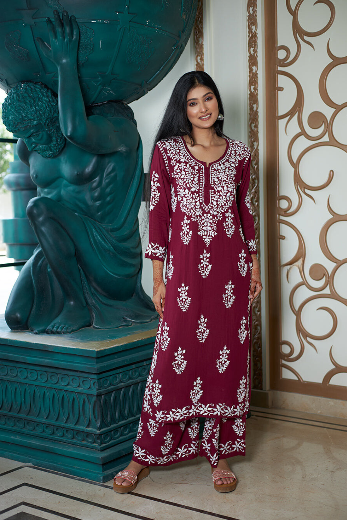 LabelChikankari’s Maroon Persian Knot Co-ord Set: A Fusion of Tradition and Comfort