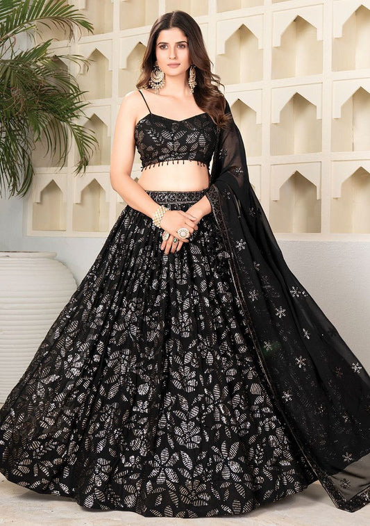 Radiate Charm with Black Faux Blooming Lehenga by LabelChikankari