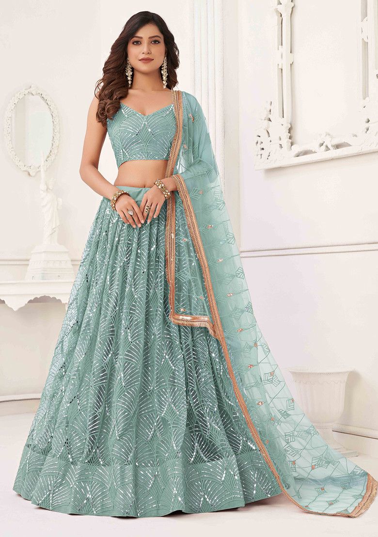 Ocean Blue Lehenga Set - Handcrafted Sequin & Thread Embroidery