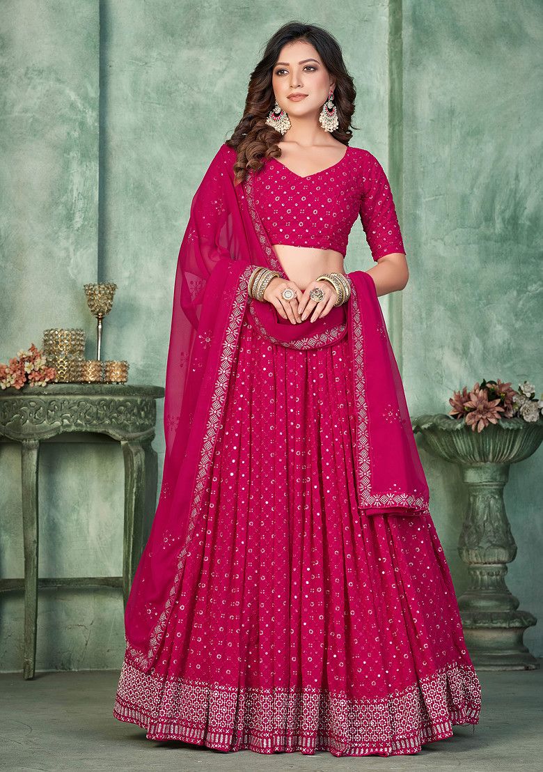 LabelChikankari Pink Embroidered Georgette Lehenga Set – A Fusion of Tradition and Elegance