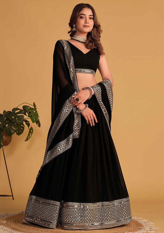 LabelChikankari Black Embroidered Lehenga Set