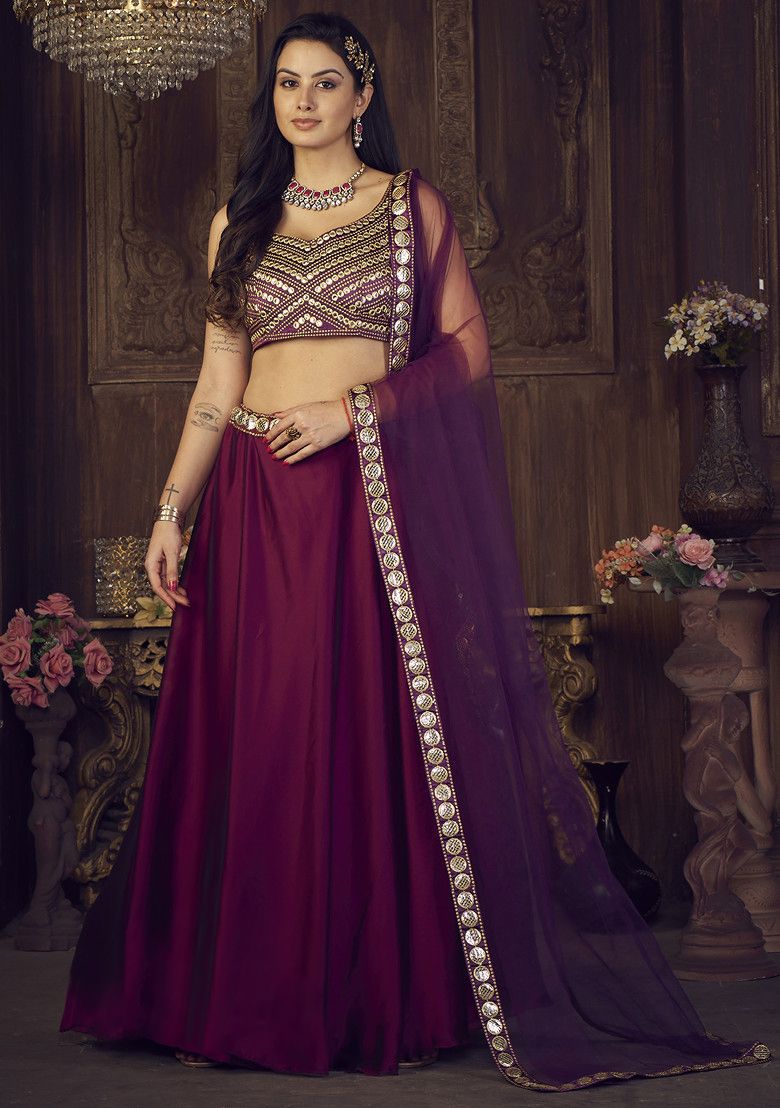 Luxury Purple Sequin Embroidered Rangoli Silk Lehenga Set