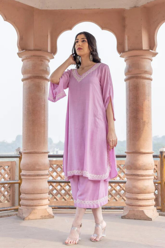 Lilac Dreams: Rayon Chikankari Co-ord Set