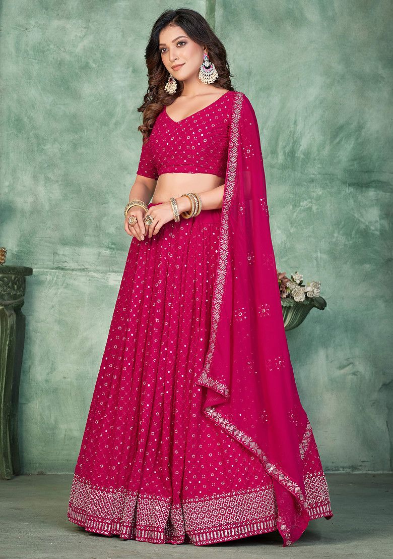 LabelChikankari Pink Embroidered Georgette Lehenga Set – A Fusion of Tradition and Elegance