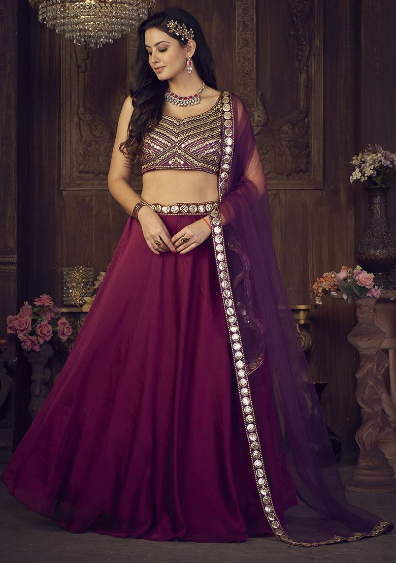 Luxury Purple Sequin Embroidered Rangoli Silk Lehenga Set