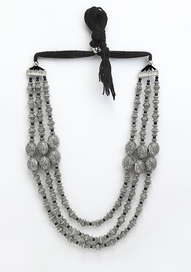 Antique-Inspired Elegance: Oxidized Silver Beaded Necklace from LabelChikankari