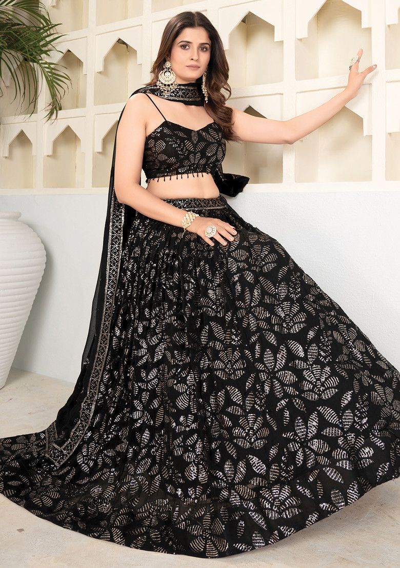 Radiate Charm with Black Faux Blooming Lehenga by LabelChikankari