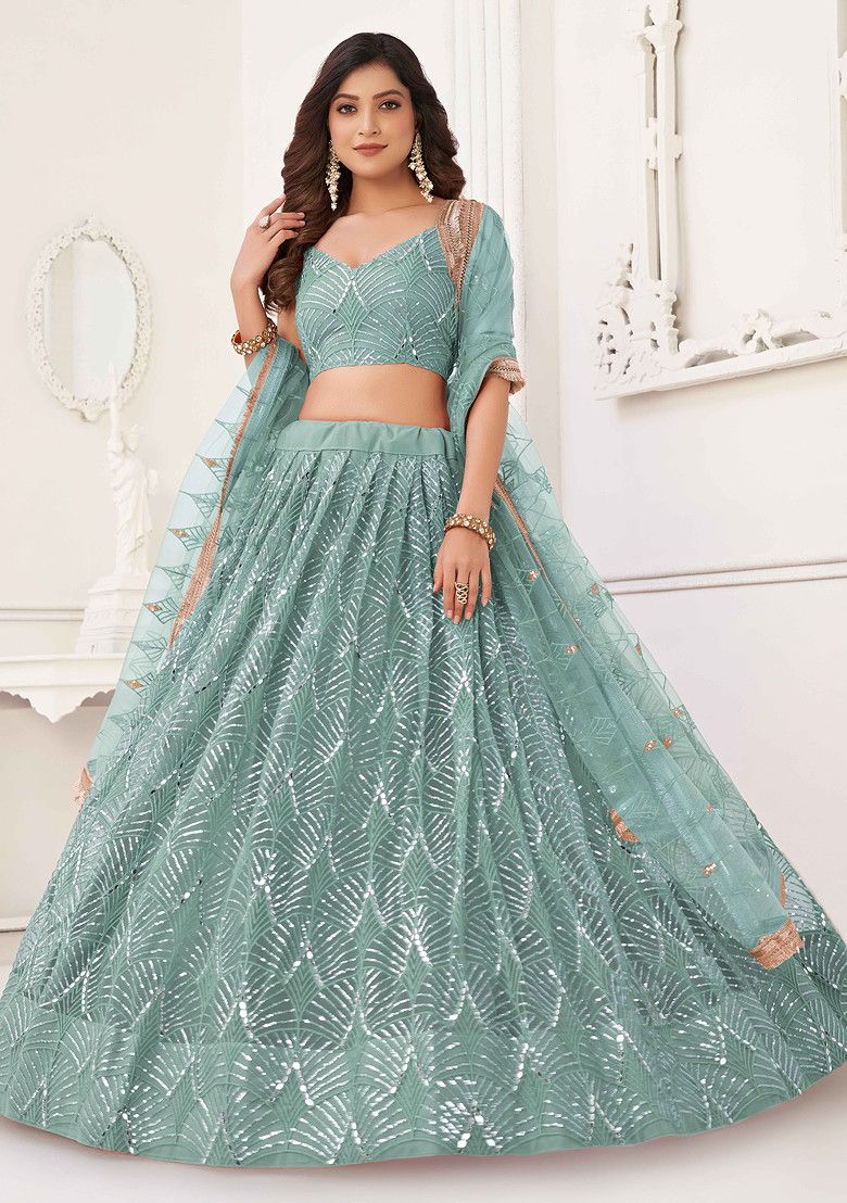 Ocean Blue Lehenga Set - Handcrafted Sequin & Thread Embroidery