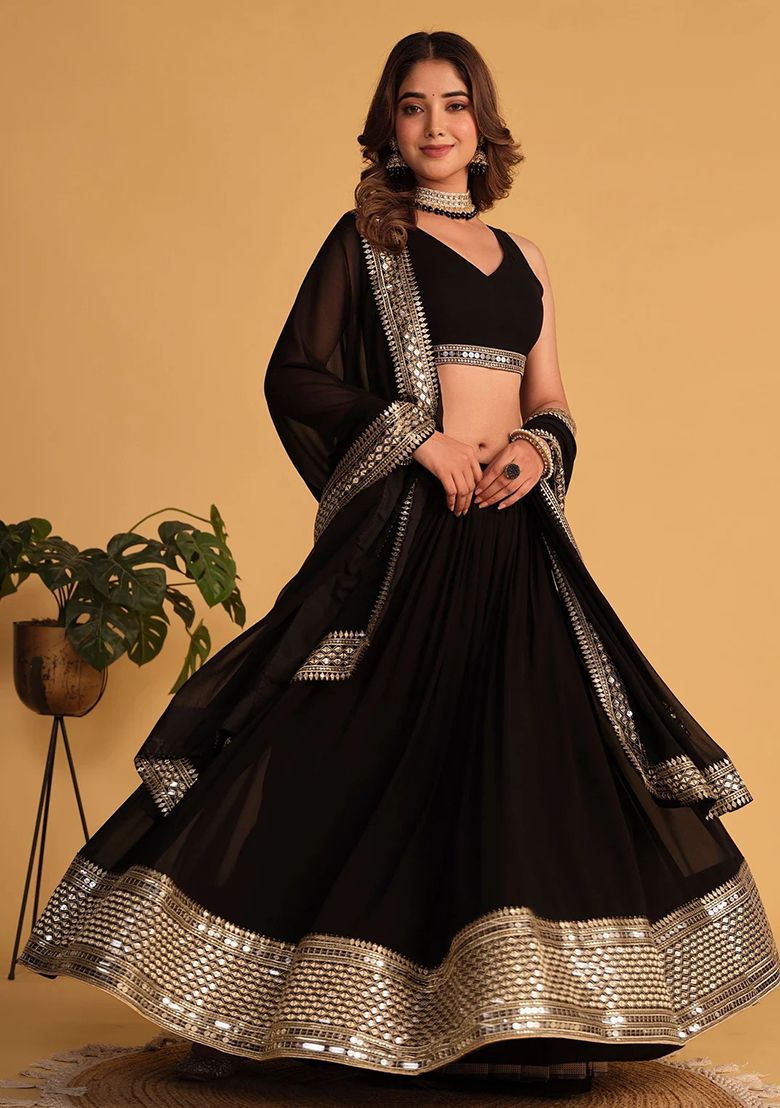 LabelChikankari Black Embroidered Lehenga Set