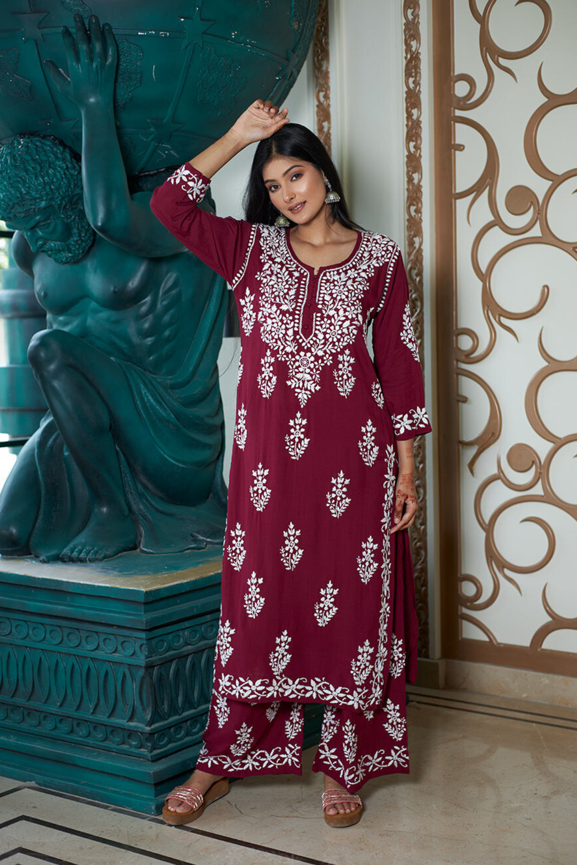 LabelChikankari’s Maroon Persian Knot Co-ord Set: A Fusion of Tradition and Comfort