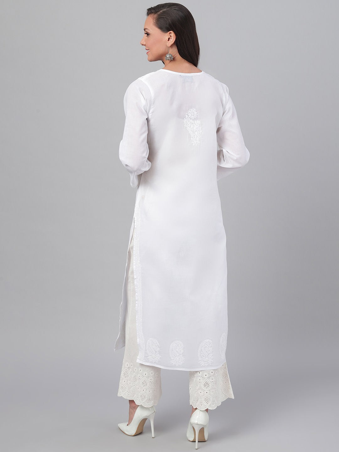 Elegant Fawn Cotton Chikankari Straight Kurta with Hand Embroidery