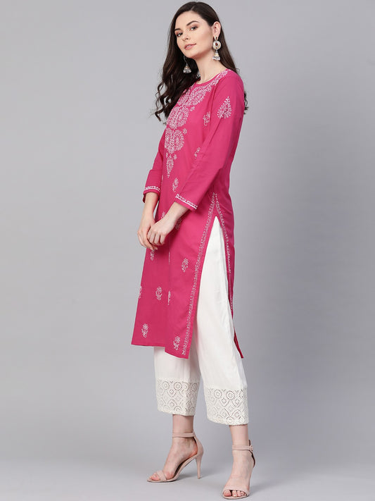 Cotton Hand-Embroidered Lucknowi Chikankari Kurta pant Set