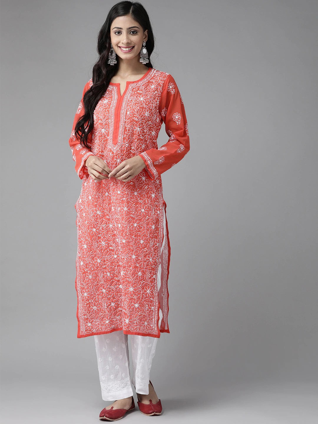 Sophisticated Chikankari Faux Georgette Kurta Set with Cotton Palazzo