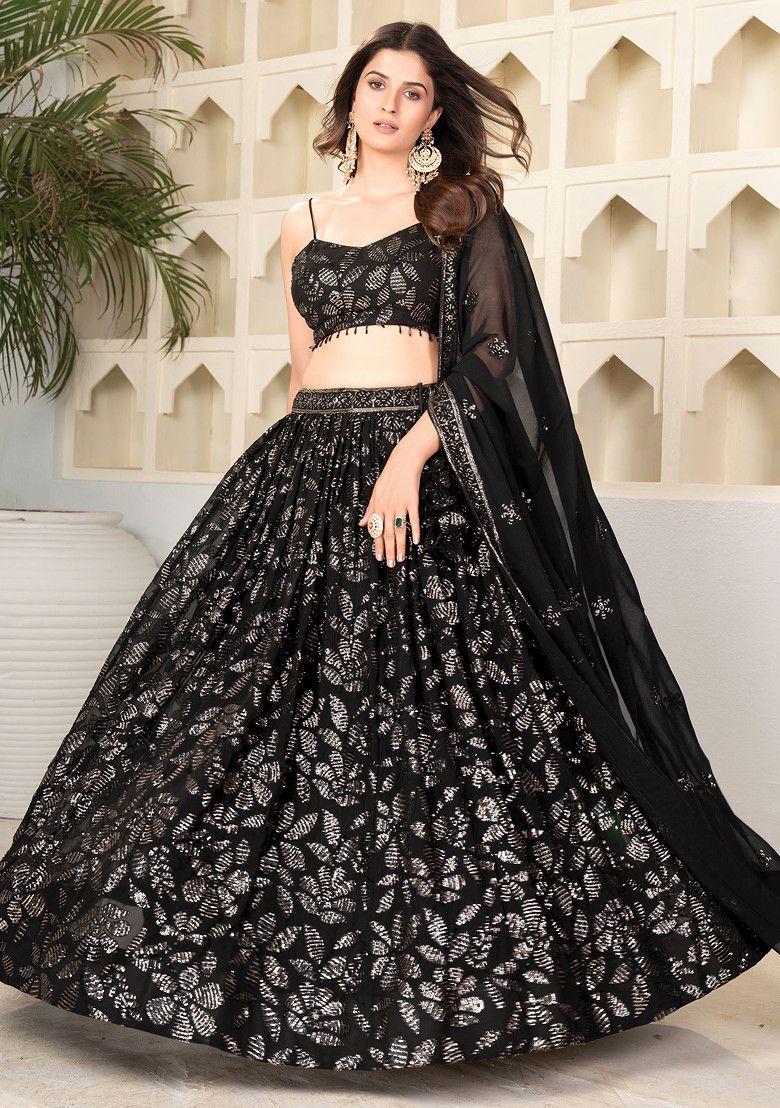 Radiate Charm with Black Faux Blooming Lehenga by LabelChikankari