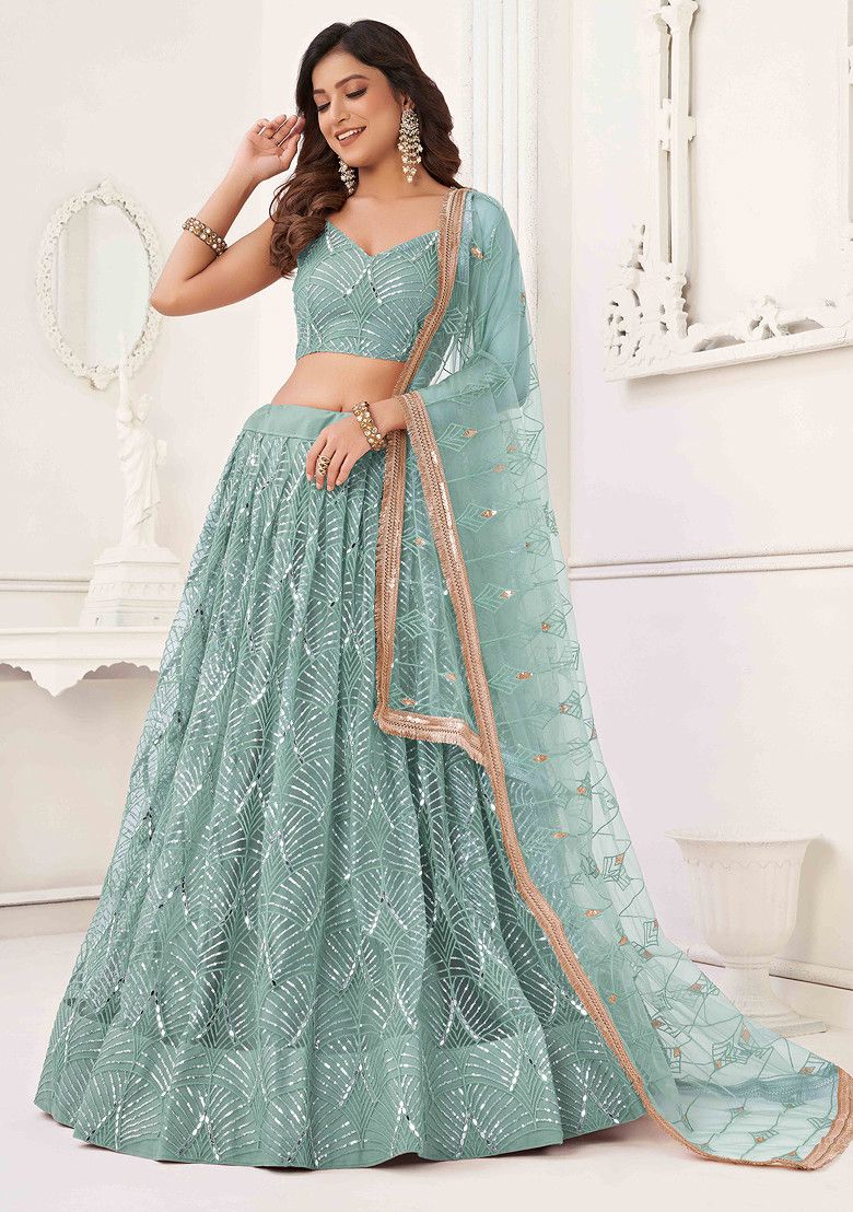 Ocean Blue Lehenga Set - Handcrafted Sequin & Thread Embroidery