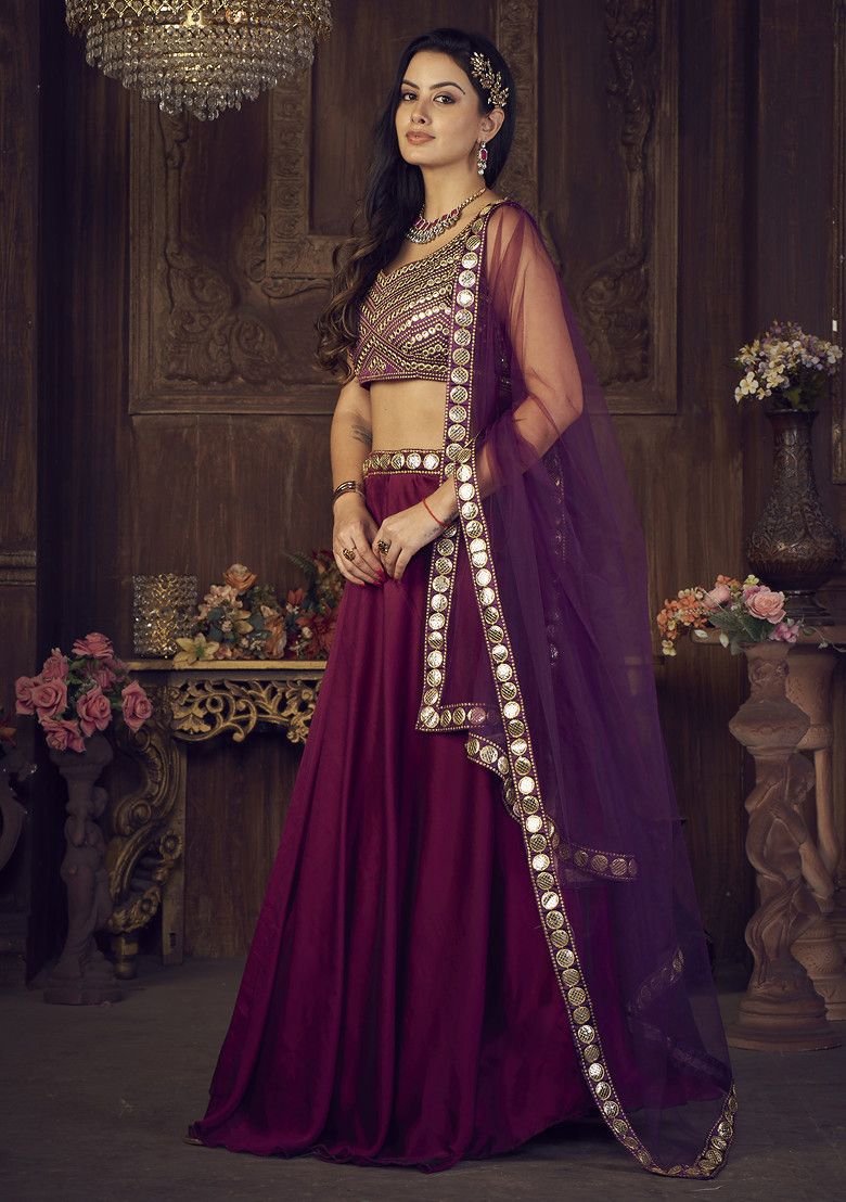 Luxury Purple Sequin Embroidered Rangoli Silk Lehenga Set