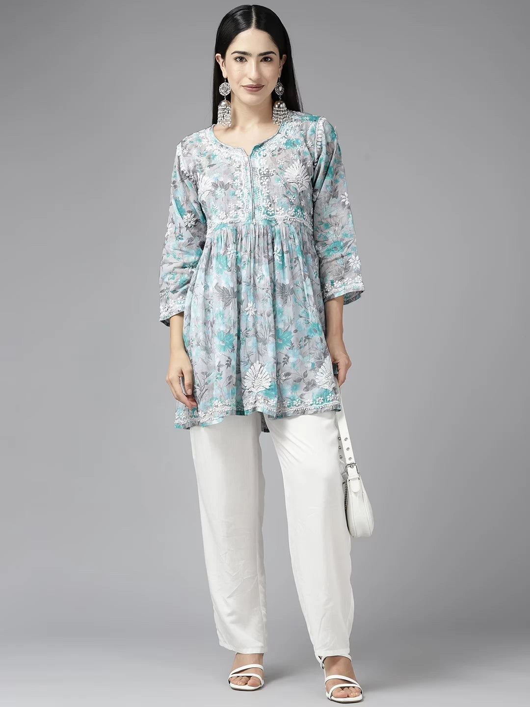 Elegant Cotton Chikan Kurti with Ulti Bakhiya & Phanda Embroidery