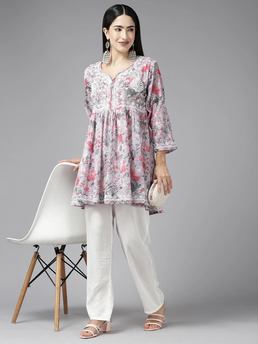 Elegant Cotton Chikan Kurti with Ulti Bakhiya & Phanda Embroidery