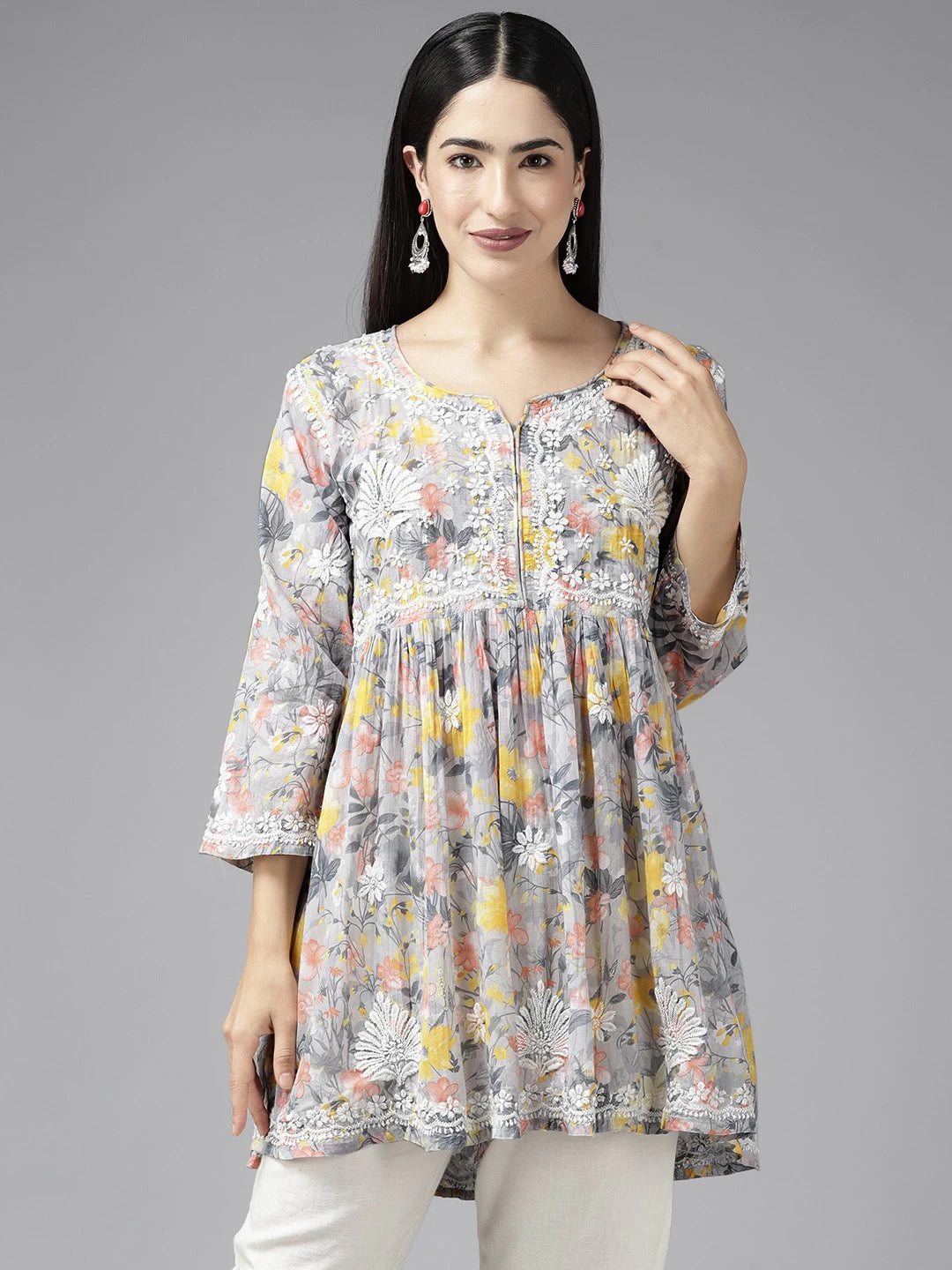 Elegant Cotton Chikan Kurti with Ulti Bakhiya & Phanda Embroidery