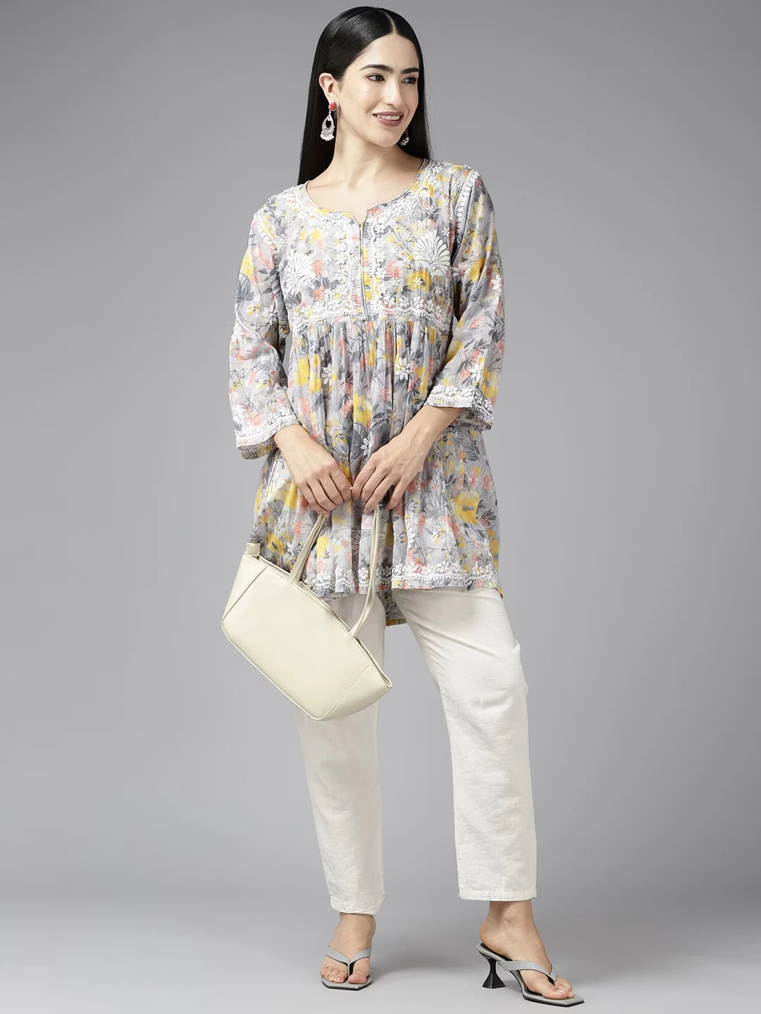 Elegant Cotton Chikan Kurti with Ulti Bakhiya & Phanda Embroidery