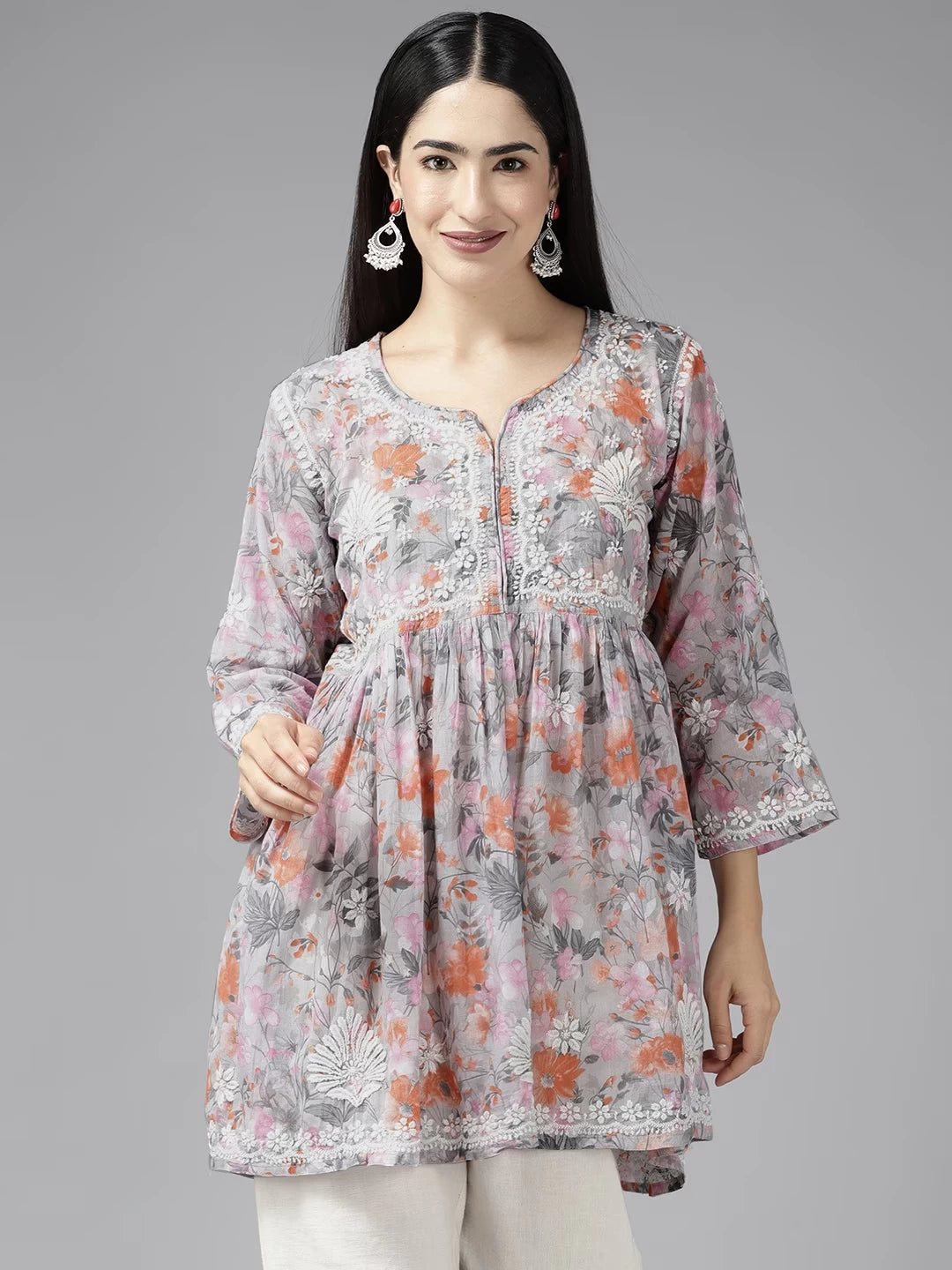 Elegant Cotton Chikan Kurti with Ulti Bakhiya & Phanda Embroidery