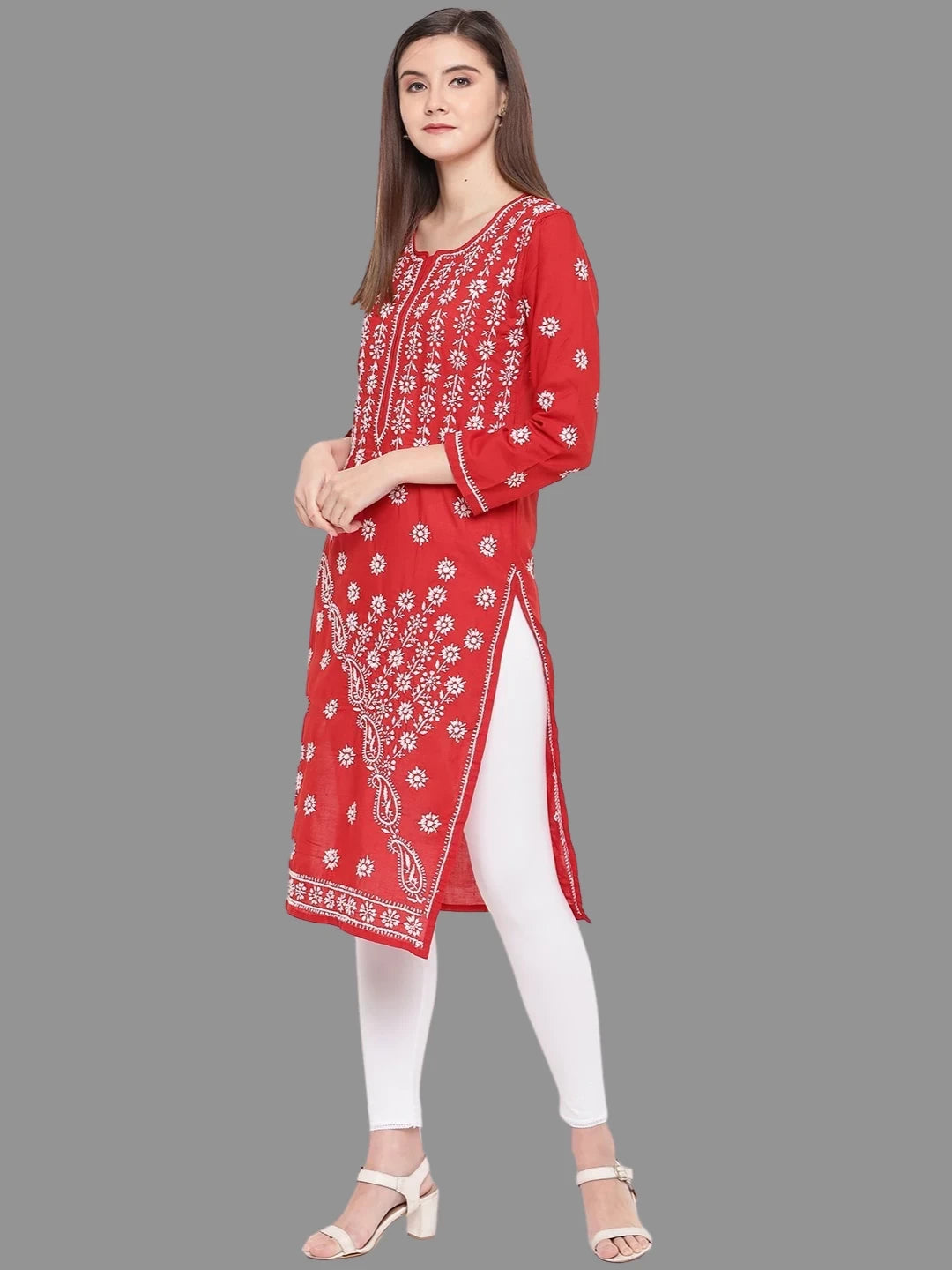 Handcrafted Lucknowi Chikankari Kurta with Ulti Bakhiya and Ghaspatti