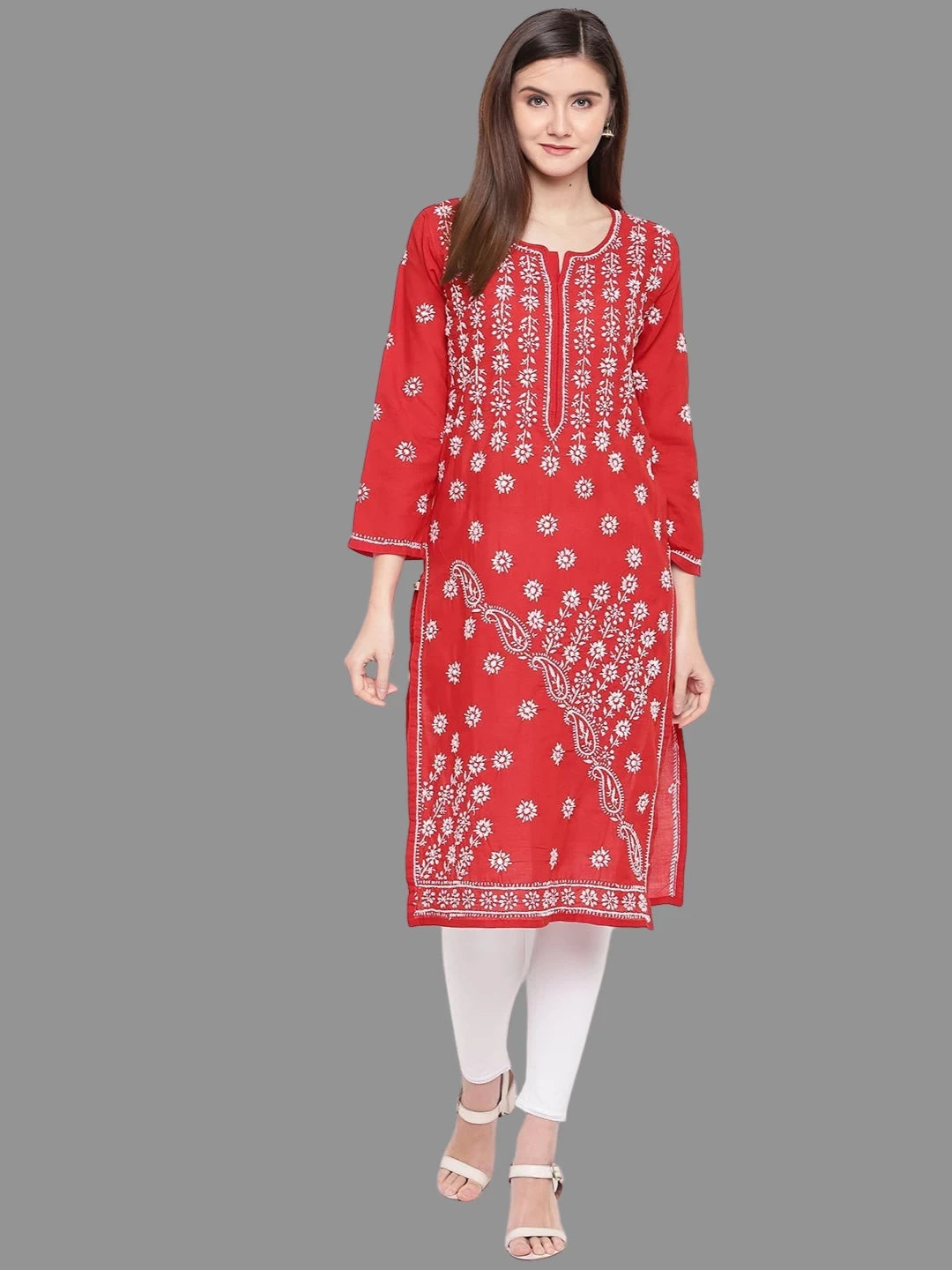 Handcrafted Lucknowi Chikankari Kurta with Ulti Bakhiya and Ghaspatti