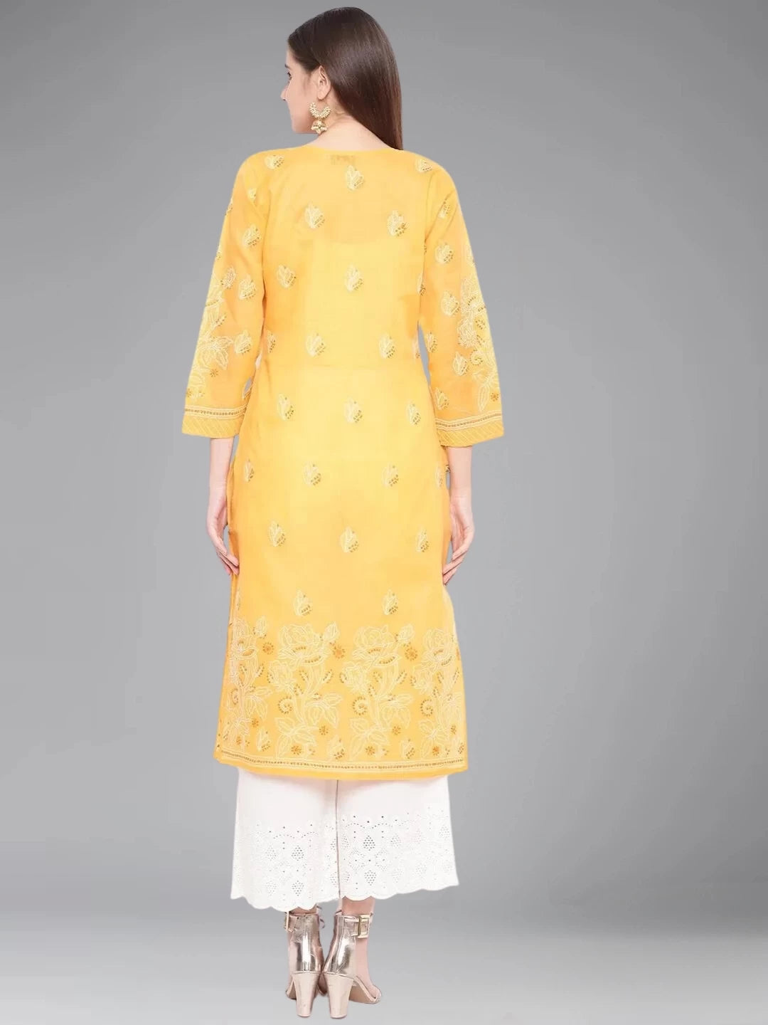 Hand-Embroidered Cotton Lucknowi Chikankari Straight Kurta