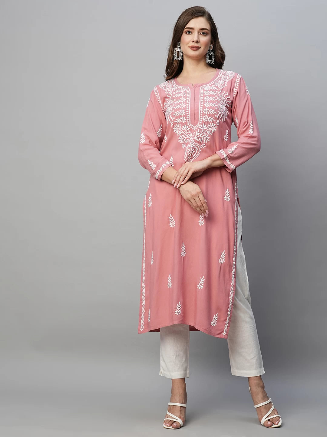 Graceful Handcrafted Rayon Kurta with Intricate Chikankari Work