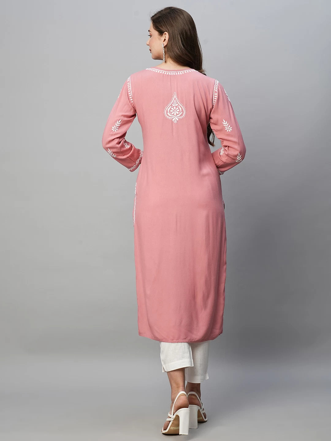 Graceful Handcrafted Rayon Kurta with Intricate Chikankari Work