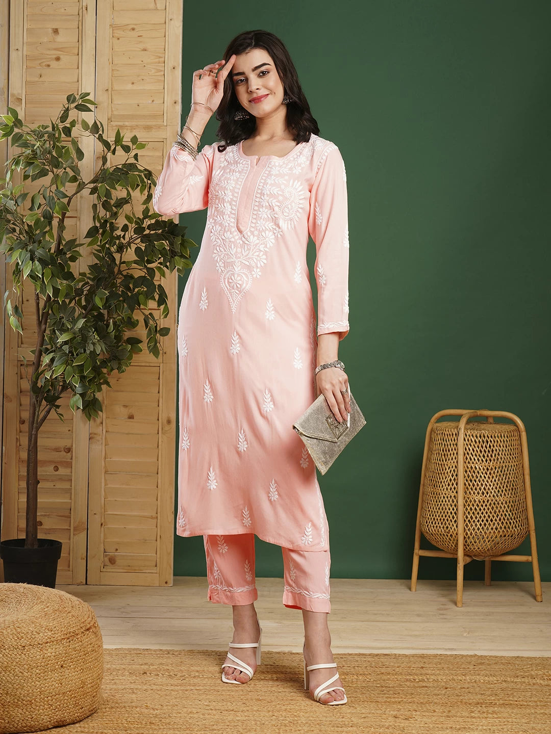 Graceful Handcrafted Rayon Chikankari Kurta Set for Timeless Elegance