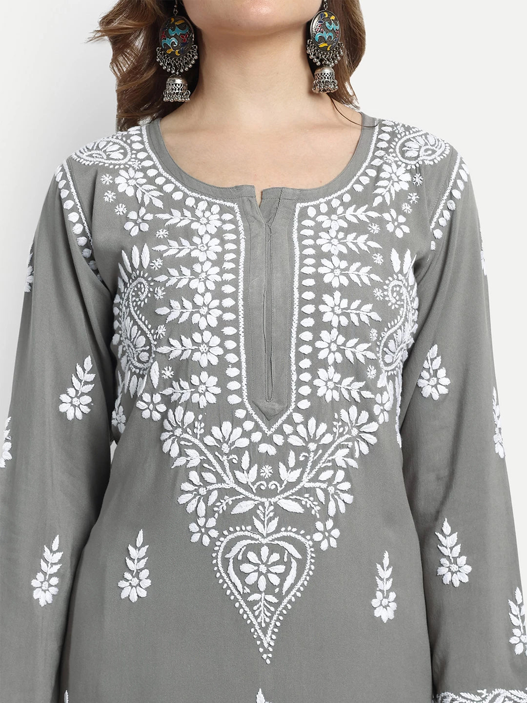 Graceful Handcrafted Rayon Chikankari Kurta Set for Timeless Elegance