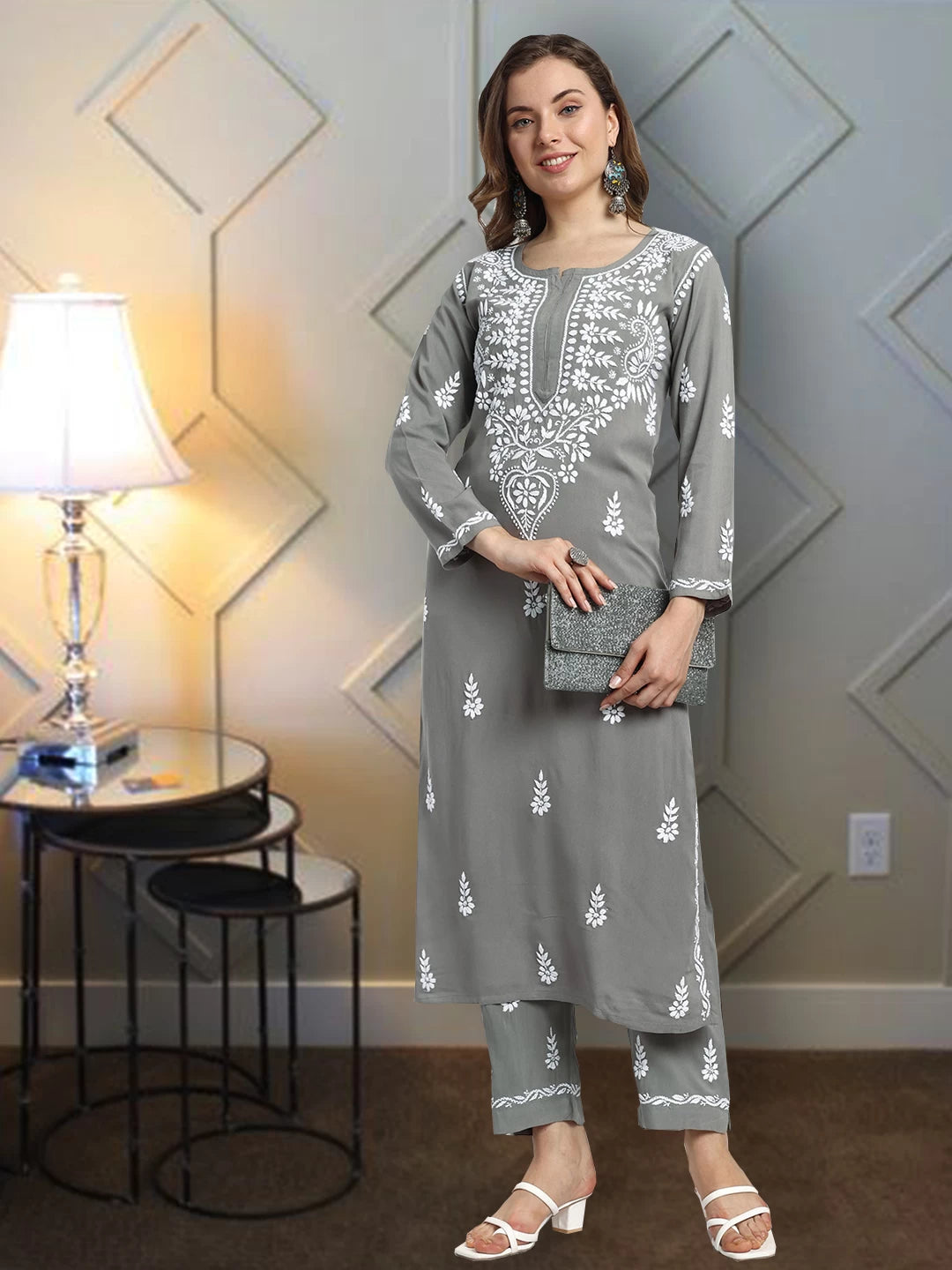 Graceful Handcrafted Rayon Chikankari Kurta Set for Timeless Elegance