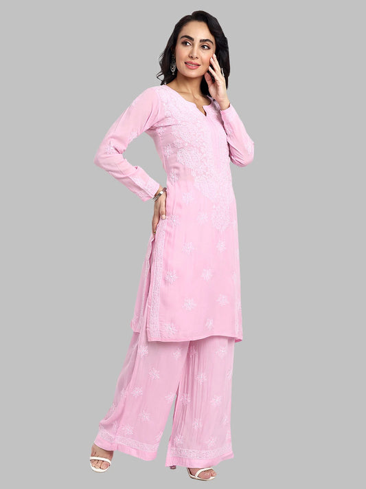 Graceful Hand-Embroidered Modal Chikankari Kurta and Trouser Set