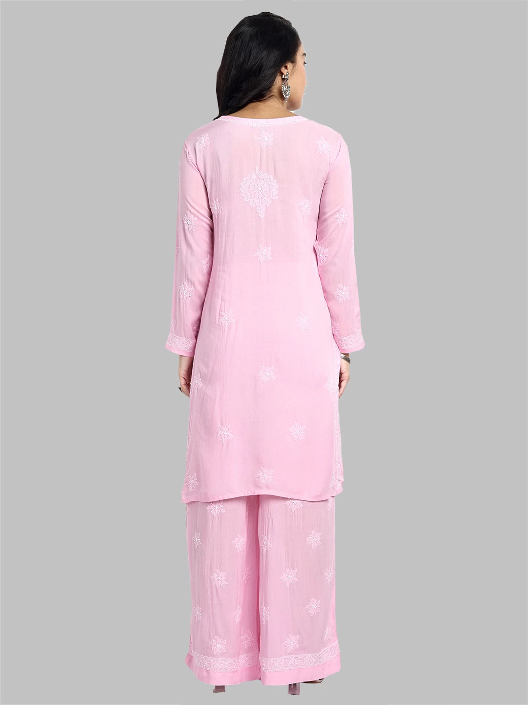 Graceful Hand-Embroidered Modal Chikankari Kurta and Trouser Set