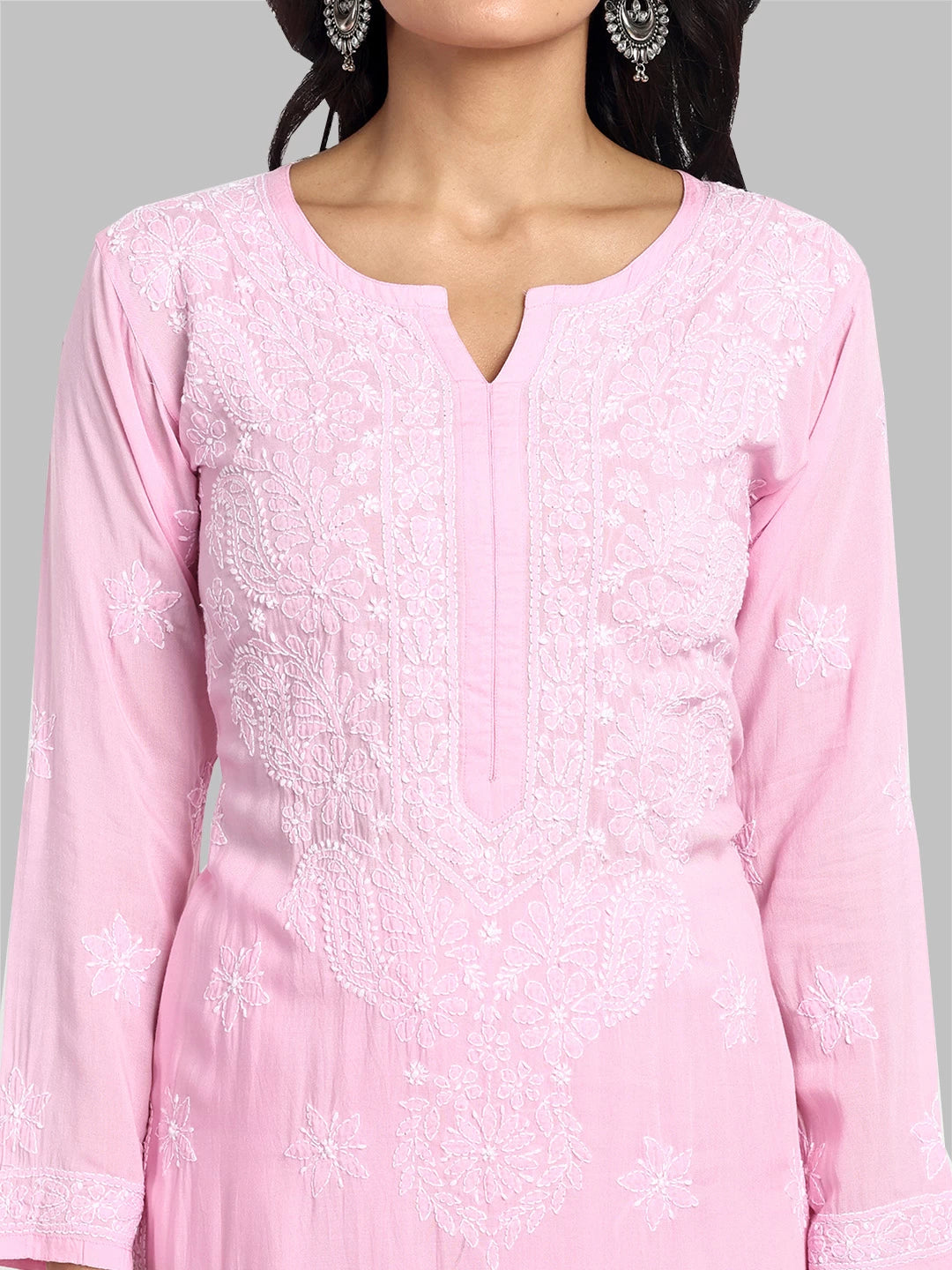 Graceful Hand-Embroidered Modal Chikankari Kurta and Trouser Set