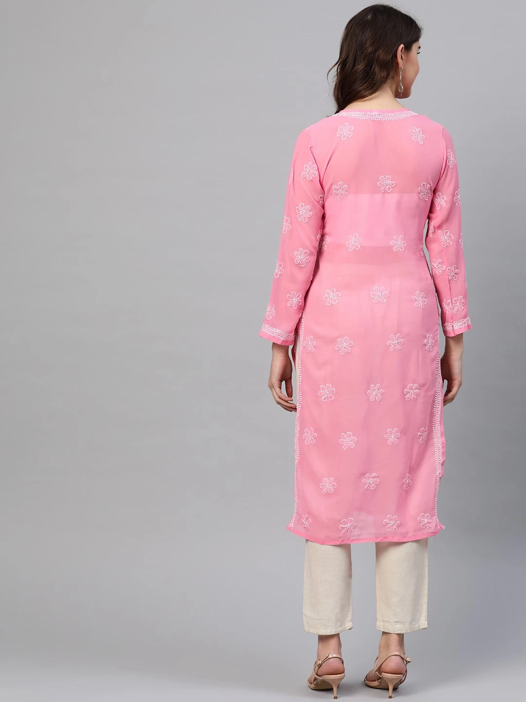 Luxurious Hand-Embroidered Lucknowi Chikankari Kurta in Georgette Fabric