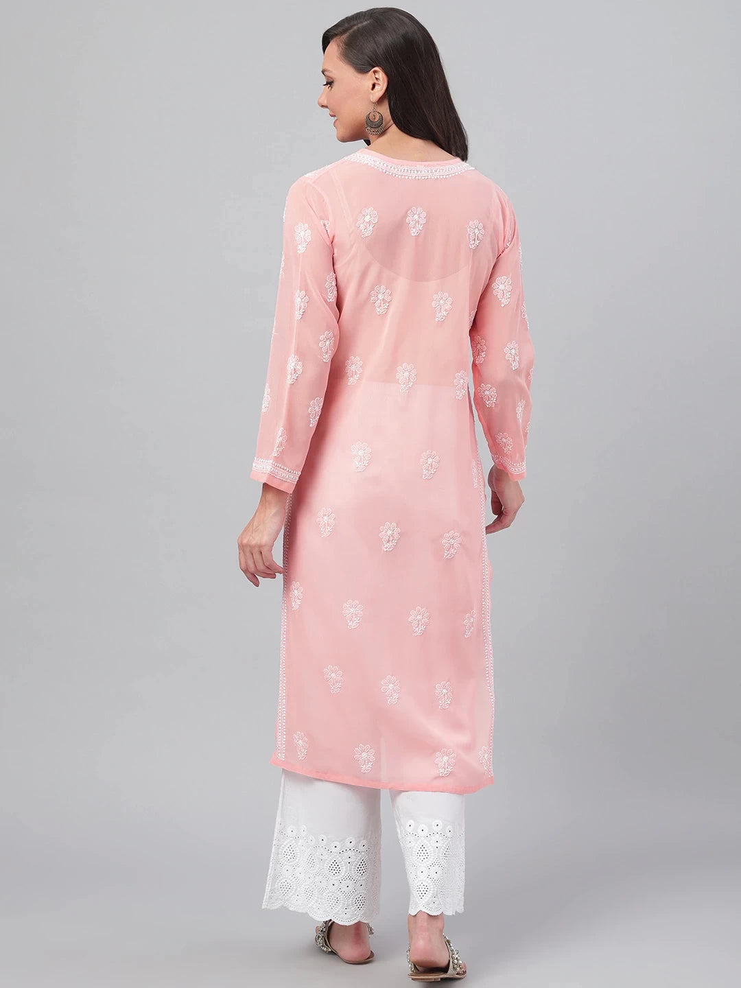 Luxurious Hand-Embroidered Lucknowi Chikankari Kurta in Georgette Fabric