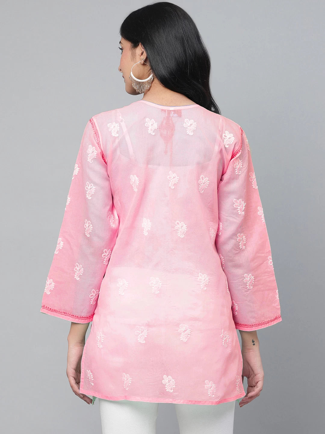 Traditional Bakhiya & Phanda Stitched Soft Pink Kurti by LabelChikankari