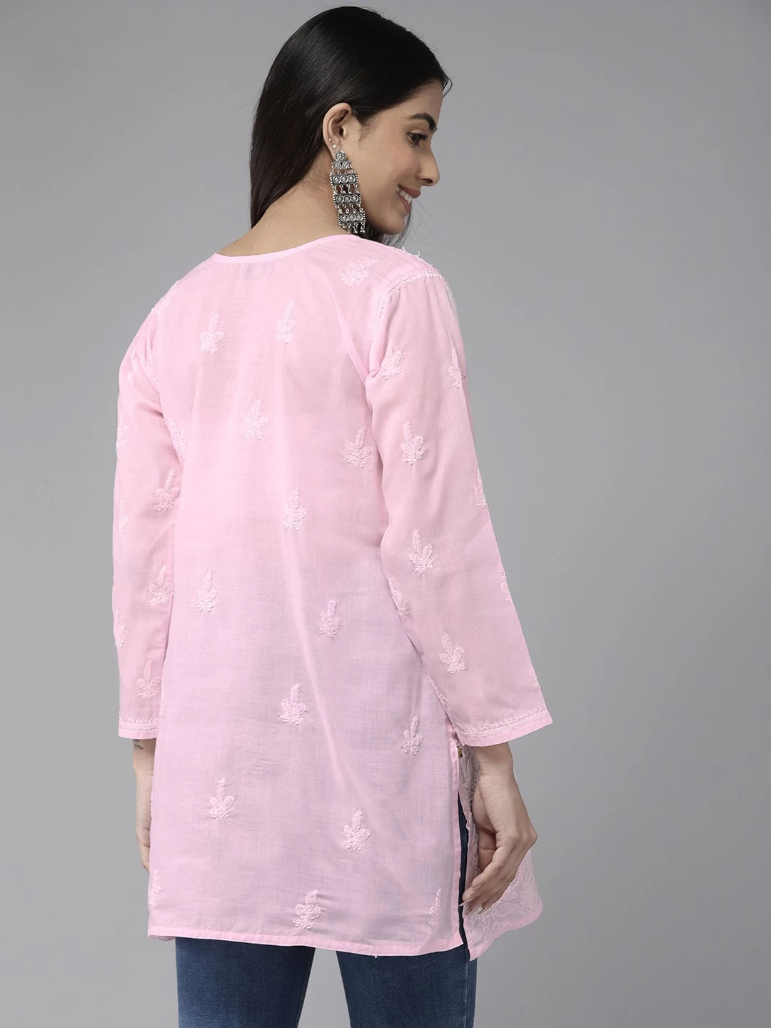 Vibrant Peach Cotton Kurti with Intricate Chikankari